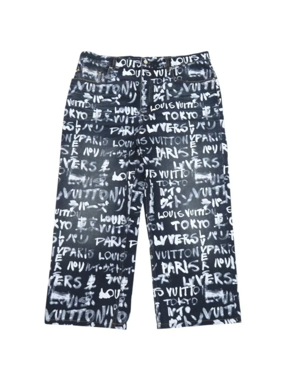 Louis Vuitton Graffiti Scribble Skate Denim Pants Cotton Indigo White 38